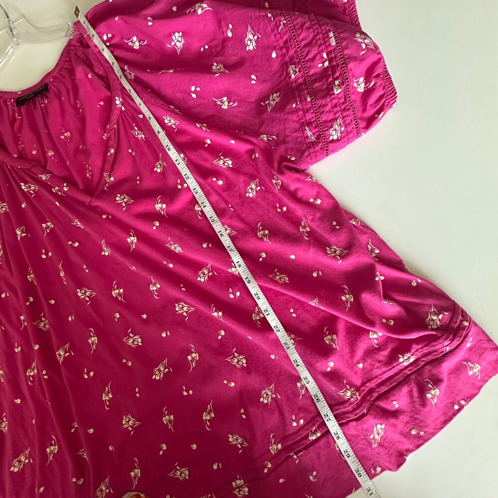 Lane Bryant Puff Sleeve Top Womens Size 26/28 Pink Floral Boho Blouse - Picture 8 of 9